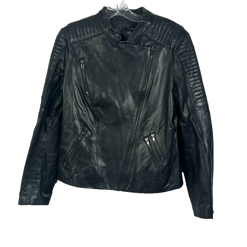 Aqua Jacket Women Size L Black Leather Moto Asymmetrical Zip Americana Retro